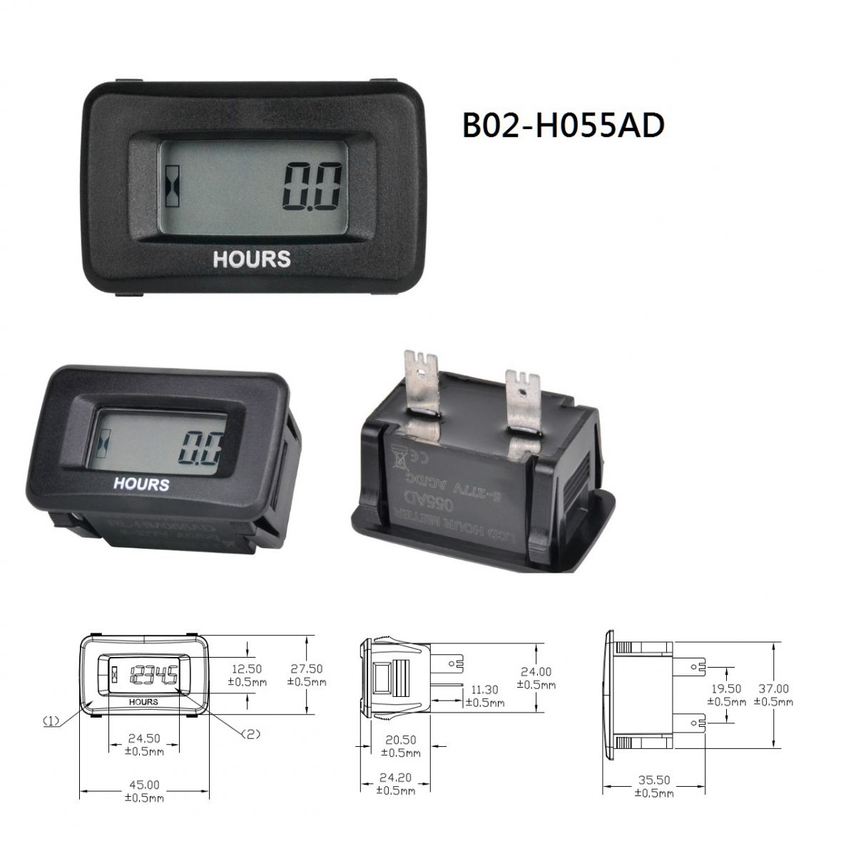 B02-H055AD Waterproof LCD AC/DC Digital Hour Meter